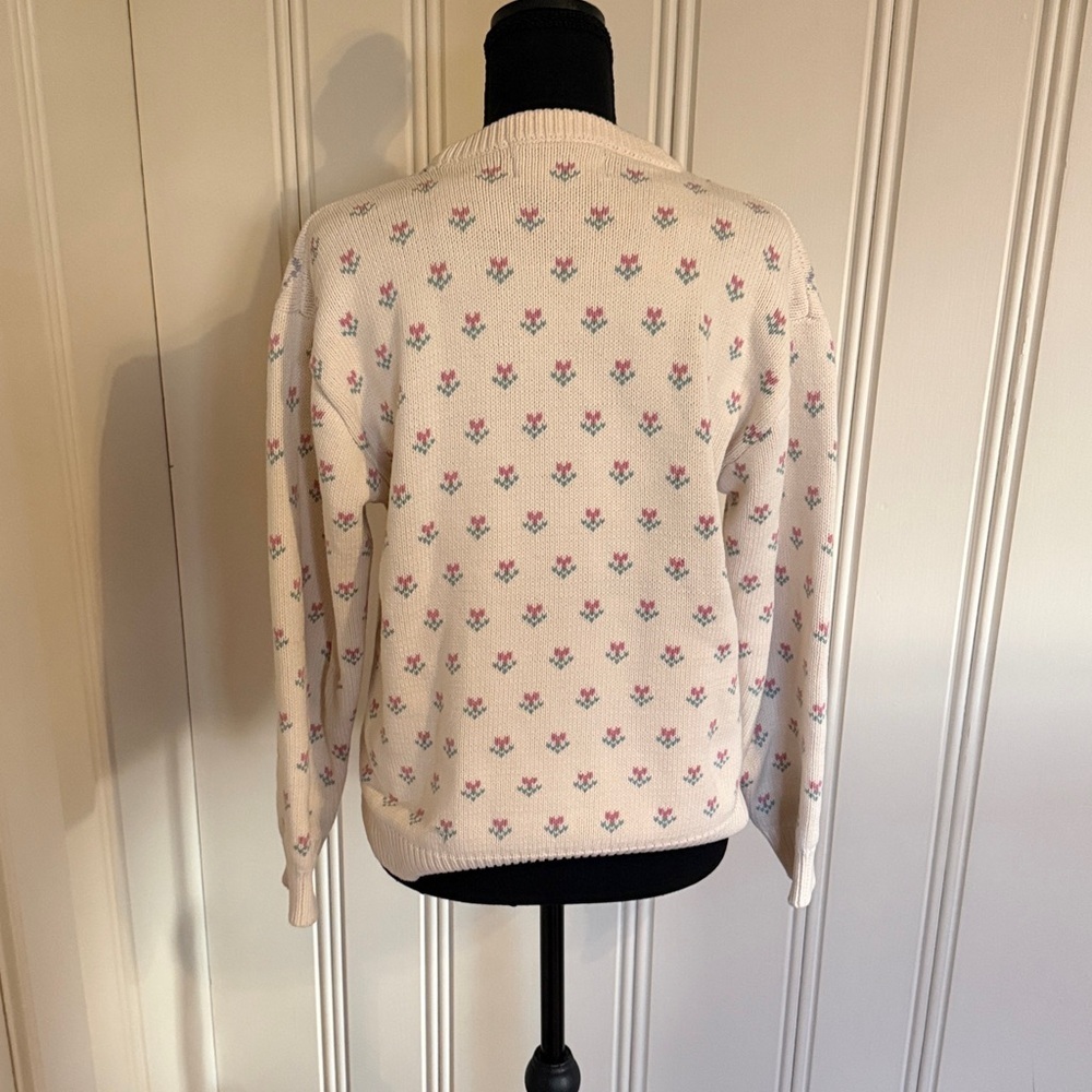 Vintage 90s Eddie Bauer Floral Cottagecore Cotton Sweater Medium Excellent shape - Picture 5 of 6